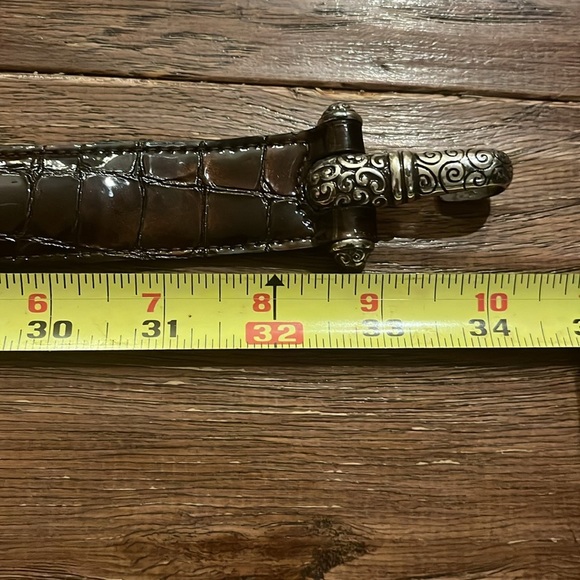 Brighton Cher Brown Stretch Embossed Belt with Silver Hardware Accents 34” - Picture 5 of 7